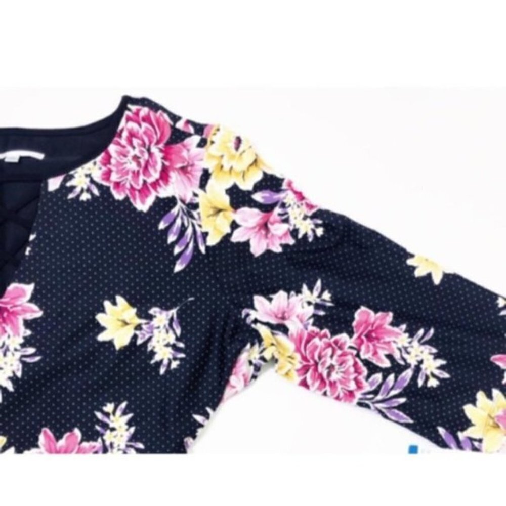Sandra Darren Womens Black Pink Floral V Neck Elbow Sleeve Shift Dress Sz 12 New - Picture 4 of 8